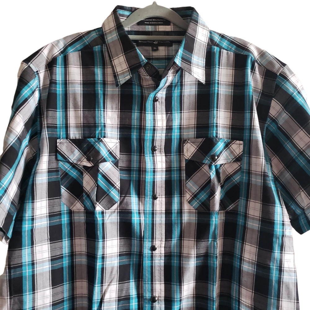 Beverly Hills Polo Club Short Sleeve Plaid Snap Front Shirt